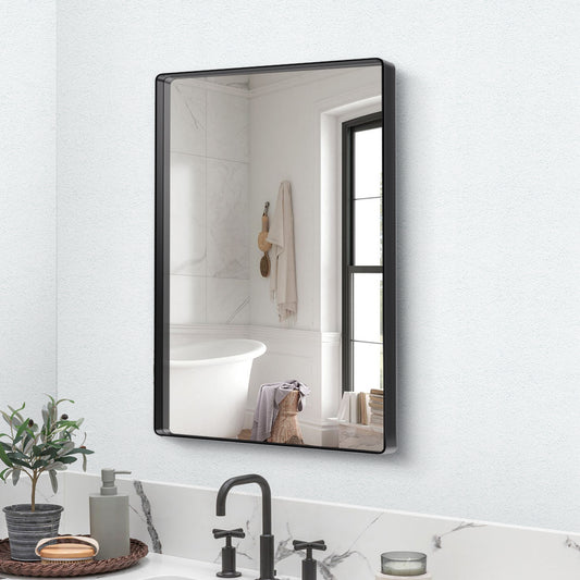 Suiforlun Framed Bathroom Mirror - Wall Mounted Vanity Mirror Shatterproof Large Rectangular Mirror, Rounded Corner Anti-Rust